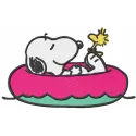 Embroidery design featuring Snoopy with waves and rays, perfect for stitching on t-shirts or tote bags.