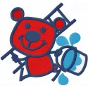 Preview of a red bear painter embroidery design, ideal for adorning baby onesies or blankets.