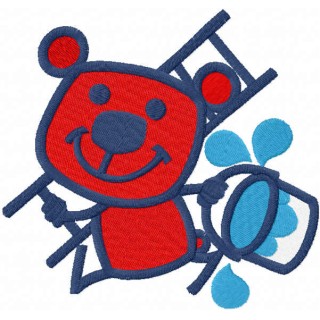 Red bear painter embroidery design - Embroidery Design