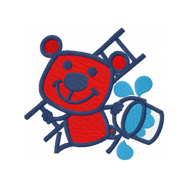 Preview of a red bear painter embroidery design, ideal for adorning baby onesies or blankets.