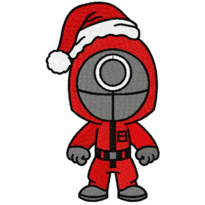 Squid Game Christmas costume embroidery design featuring playful motifs for festive stitching projects.