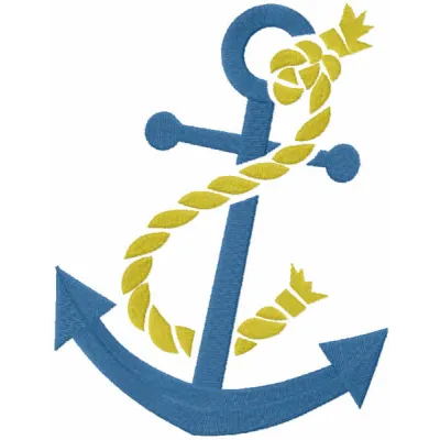Anchor with cracked rope embroidery design showcasing a nautical theme, ideal for stitching on apparel and accessories.