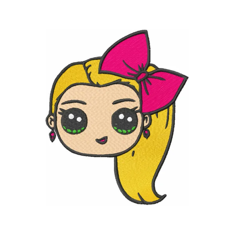 Colorful Jojo Siwa embroidery design showcasing fun motifs for stitching on t-shirts or tote bags.