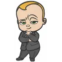 Boss Baby embroidery design featuring a playful character, ideal for stitching on baby onesies and tote bags.