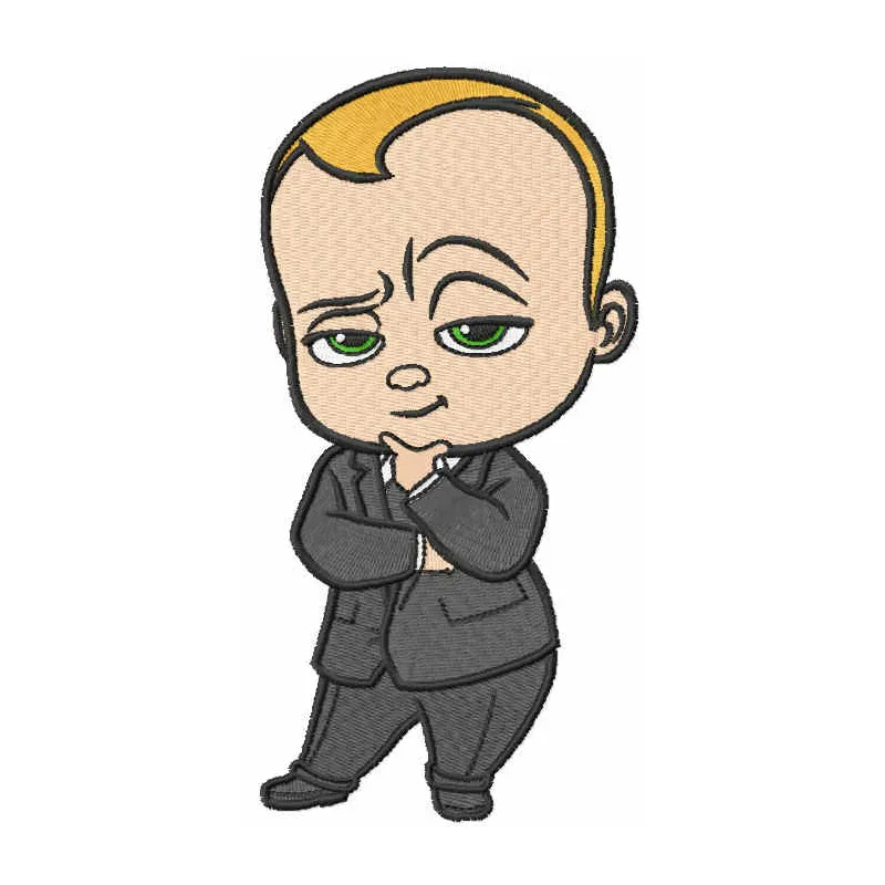 Boss Baby embroidery design featuring a playful character, ideal for stitching on baby onesies and tote bags.