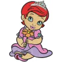Embroidery design of a red-haired princess adorned with flowers, showcasing intricate stitching patterns.