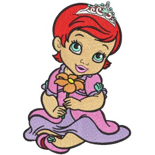 Red hair princess with flower embroidery design - Embroidery Design