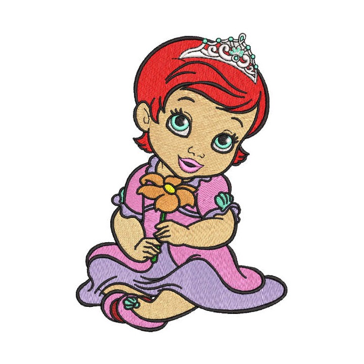 Red hair princess with flower embroidery design - Embroidery Design