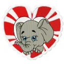 Elephant in heart embroidery design showcasing a cute elephant motif framed by a heart shape.