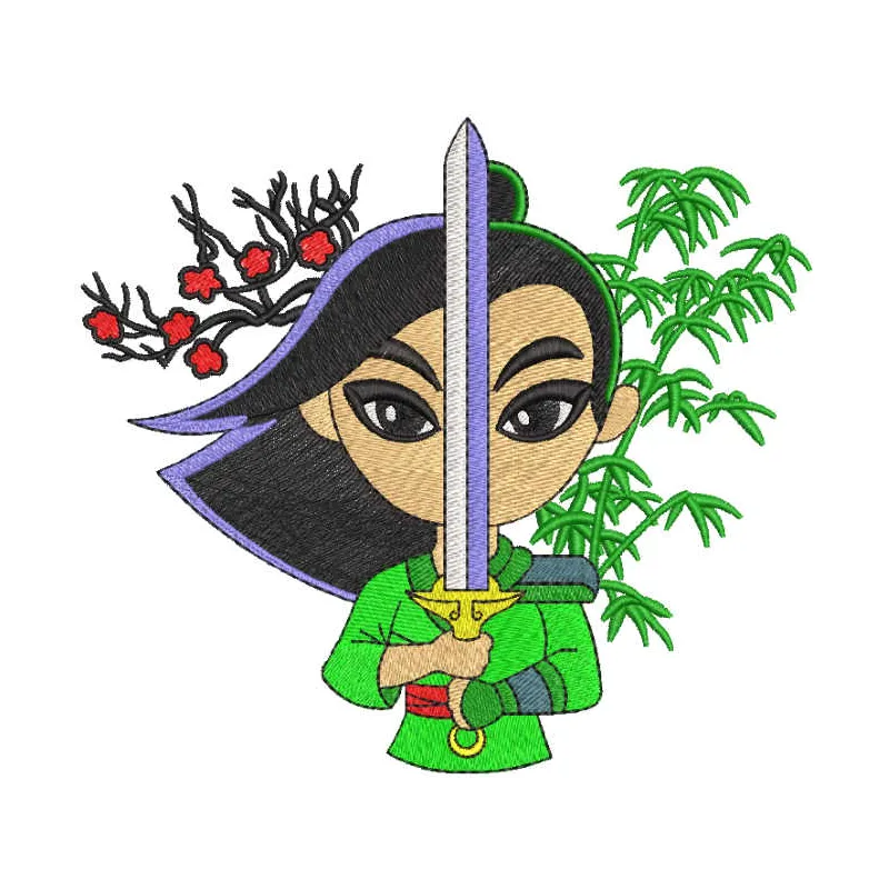 Raya with sword embroidery design featuring a detailed depiction of the character for creative stitching projects.