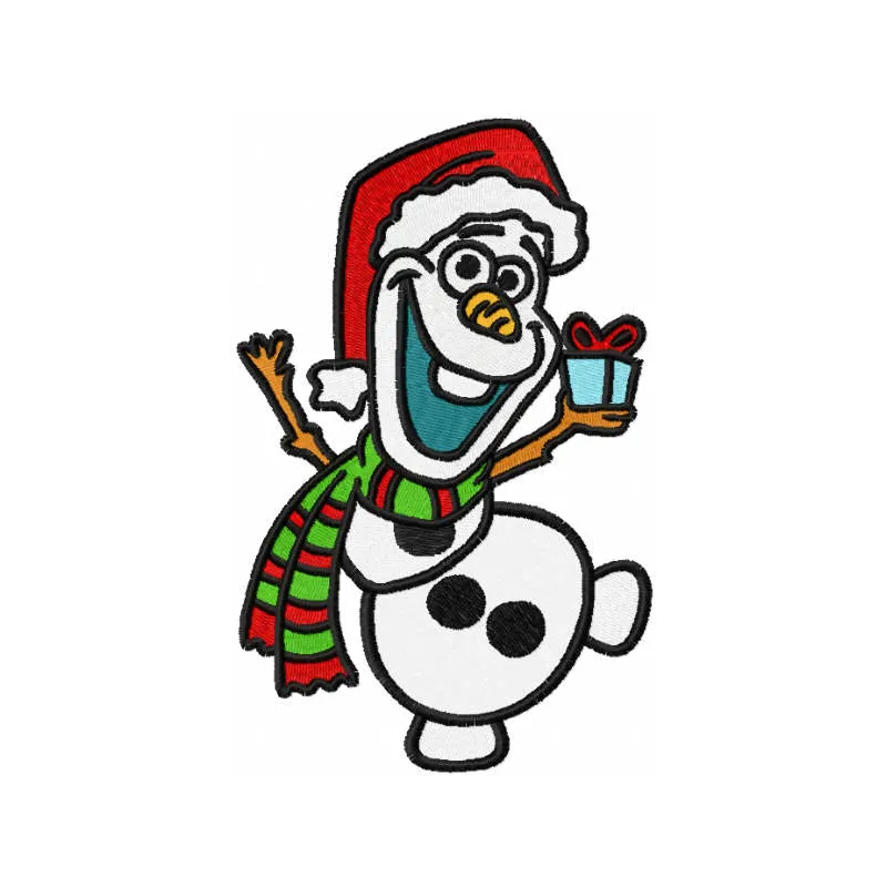 Olaf Christmas dance embroidery design featuring the beloved snowman in a festive pose, perfect for holiday projects.