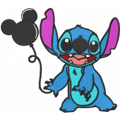 Preview of Stitch with Mickey Balloon embroidery design featuring vibrant colors and playful motifs.