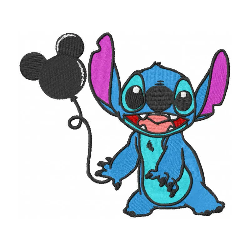Preview of Stitch with Mickey Balloon embroidery design featuring vibrant colors and playful motifs.