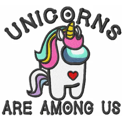 Preview of the 'Unicorns are Among Us' embroidery design, showcasing a playful unicorn-themed stitch pattern.