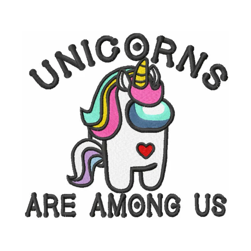 Preview of the 'Unicorns are Among Us' embroidery design, showcasing a playful unicorn-themed stitch pattern.