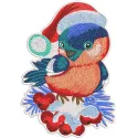 Christmas bullfinch perched on berries embroidery design, showcasing intricate stitching patterns for festive projects.