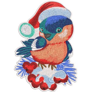 Christmas bullfinch with berries embroidery design - Embroidery Design