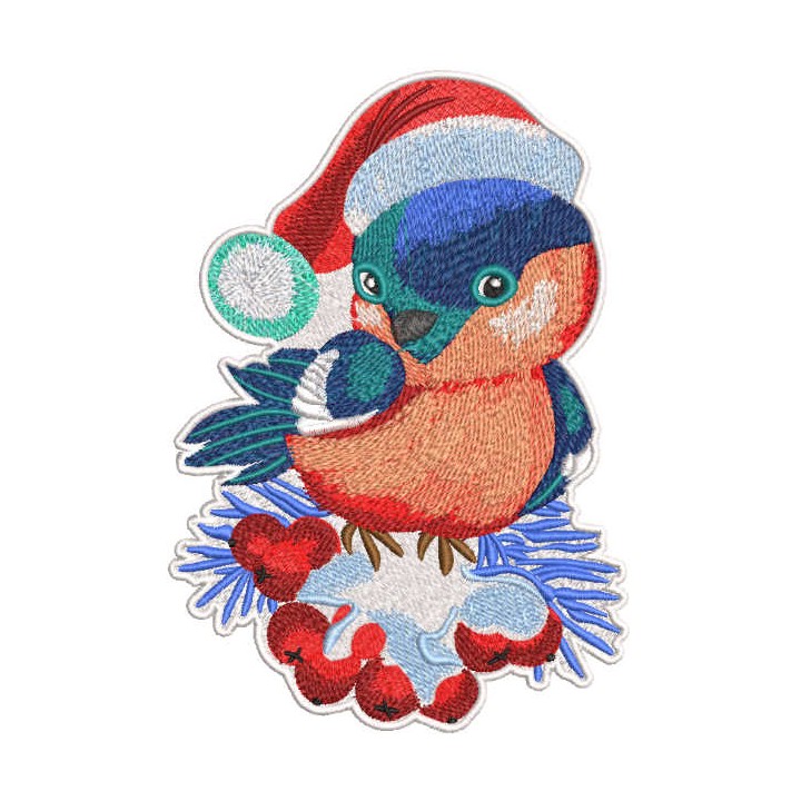 Christmas bullfinch with berries embroidery design - Embroidery Design