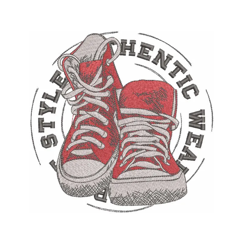 Stylish shoes embroidery design preview showcasing intricate stitching patterns for creative projects.