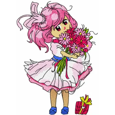 Malvina birthday embroidery design featuring whimsical elements, perfect for stitching on t-shirts or tote bags.