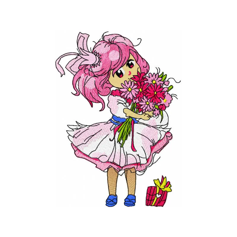 Malvina birthday embroidery design featuring whimsical elements, perfect for stitching on t-shirts or tote bags.