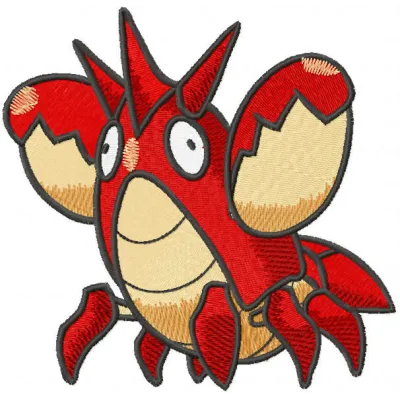 Corphish Pokemon embroidery design featuring a playful aquatic creature, ideal for stitching on t-shirts and bags.