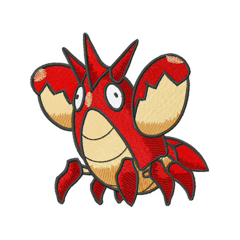 Corphish Pokemon embroidery design featuring a playful aquatic creature, ideal for stitching on t-shirts and bags.