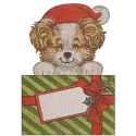 Santa dog with Christmas gift embroidery design, perfect for holiday-themed projects and festive decorations.