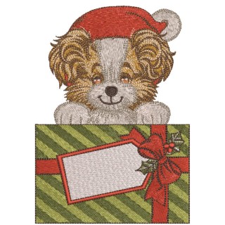 Santa dog with Christmas gift embroidery design - Embroidery Design