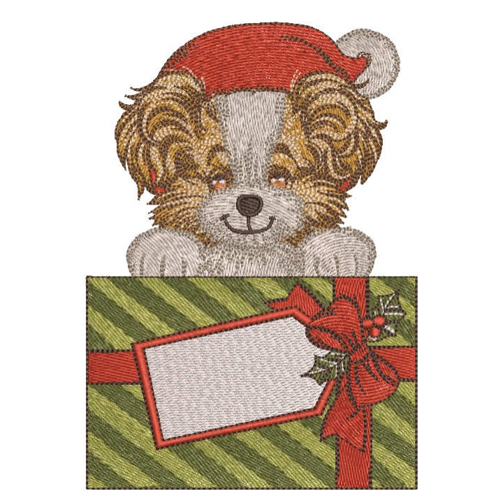 Santa dog with Christmas gift embroidery design - Embroidery Design