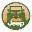 Jeep round badge embroidery design featuring a classic vehicle motif, ideal for stitching on apparel and accessories.