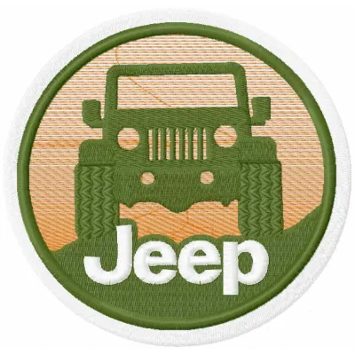 Jeep round badge embroidery design featuring a classic vehicle motif, ideal for stitching on apparel and accessories.