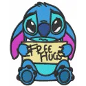 Free hugs embroidery design featuring Lilo and Stitch, perfect for embellishing t-shirts and tote bags.