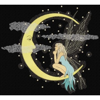Fairy talking to crescent moon embroidery design - Embroidery Design