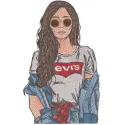 Levis Girl embroidery design featuring a stylish girl motif, perfect for stitching on t-shirts and tote bags.