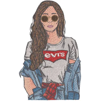 Levis Girl embroidery design featuring a stylish girl motif, perfect for stitching on t-shirts and tote bags.