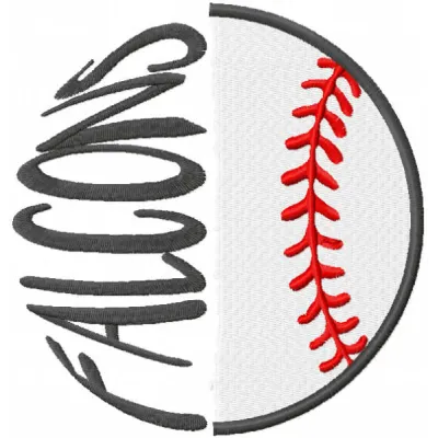 Falcons baseball logo embroidery design, showcasing a detailed stitched motif ideal for caps and team apparel.