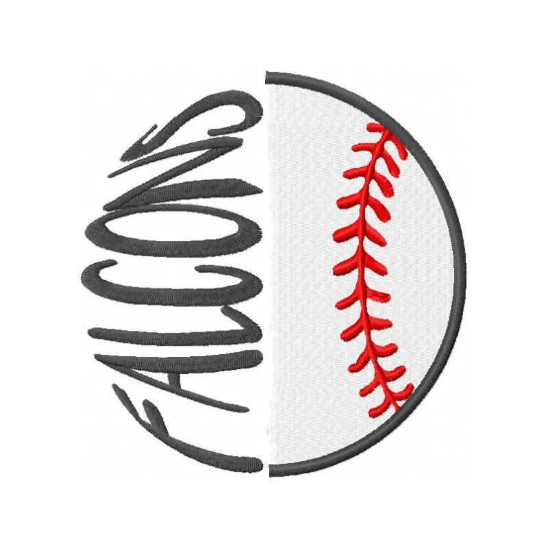 Falcons baseball logo embroidery design, showcasing a detailed stitched motif ideal for caps and team apparel.