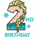 Frozen second birthday embroidery design featuring beloved characters, ideal for decorating t-shirts or birthday banners.