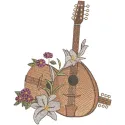 Mandolins and lilies embroidery design showcasing intricate stitching patterns, perfect for various fabric projects.