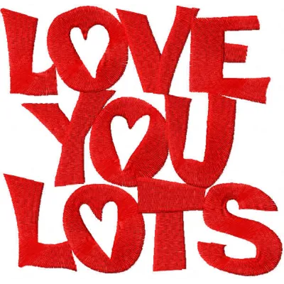 Love you lots embroidery design featuring a heart motif, ideal for Valentine's day projects and gifts.