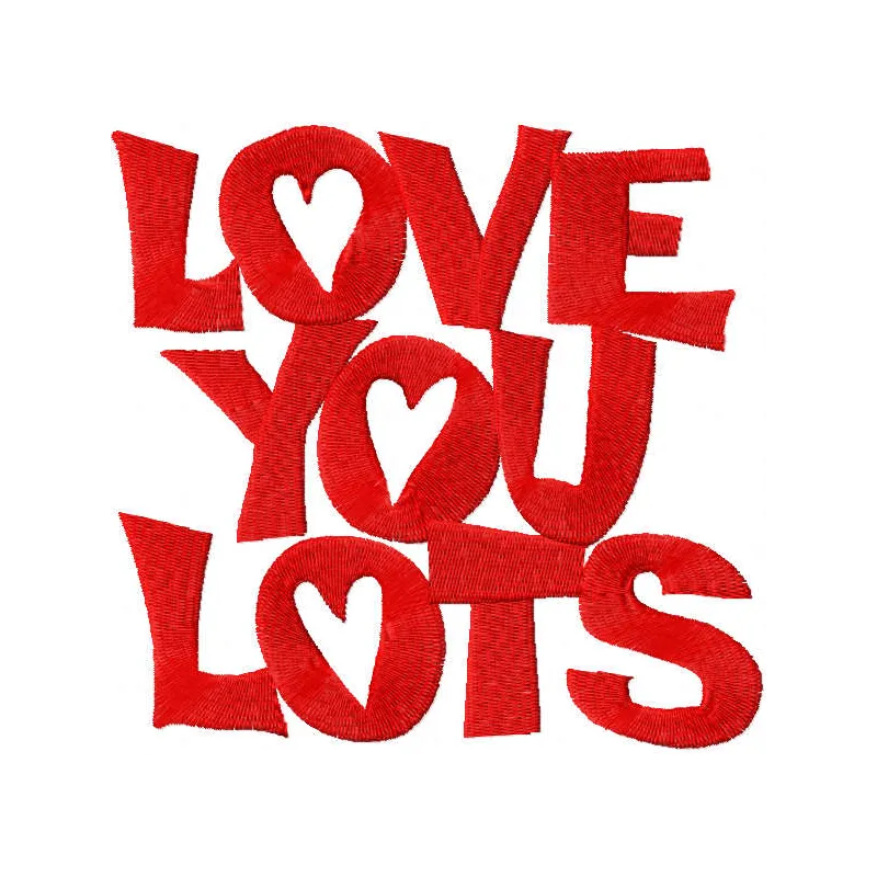 Love you lots embroidery design featuring a heart motif, ideal for Valentine's day projects and gifts.