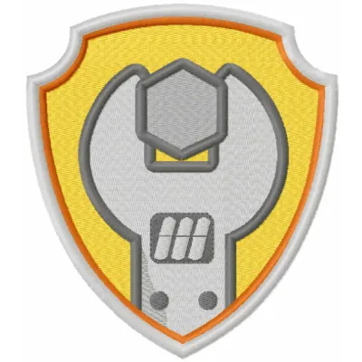 Rubble logo embroidery design featuring a playful paw print, ideal for stitching on apparel and accessories.