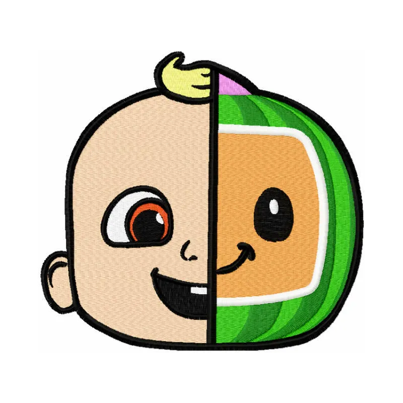 Johny Cocomelon embroidery design featuring playful characters, ideal for stitching on baby onesies and pillows.