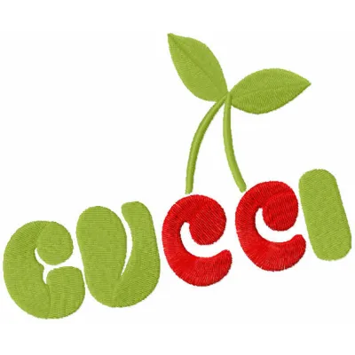 Gucci Cherry embroidery design featuring vibrant cherries, ideal for personalizing apparel and accessories.