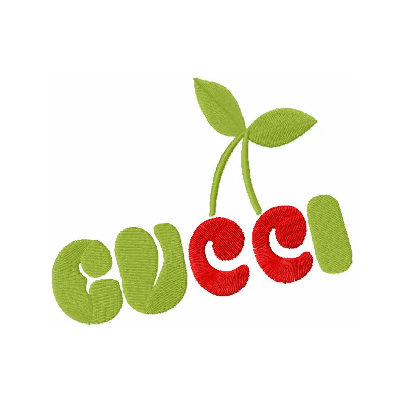 Gucci Cherry embroidery design featuring vibrant cherries, ideal for personalizing apparel and accessories.