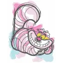 Cheshire cat art sketch embroidery design inspired by Alice in Wonderland, showcasing whimsical stitched motifs.