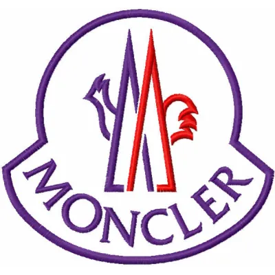 Moncler logo embroidery design preview showcasing intricate stitching patterns for fashion and apparel projects.