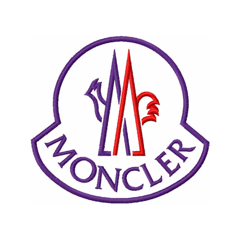 Moncler logo embroidery design preview showcasing intricate stitching patterns for fashion and apparel projects.