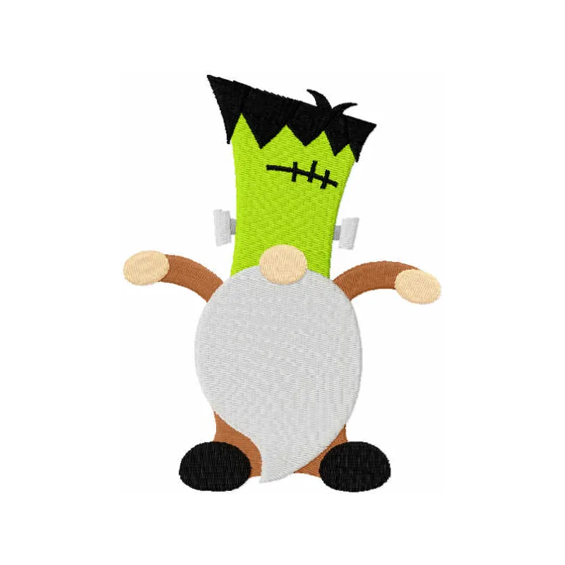 Frankenstein dwarf embroidery design for Halloween featuring a whimsical stitched motif, ideal for festive projects.